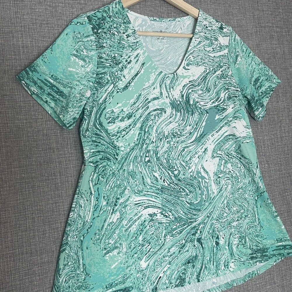 Elizabeth & Clarke Shirt Women Extra Small Marble Print Hi-Low Hem StainTech New